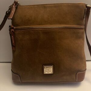 Vintage Dooney & Bourke Brown Suede and Leather T Moro Messenger Crossbody Bag
